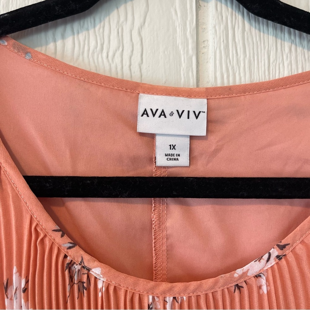 AVA & VIV ~ Terracotta Floral Print Dress with Accordion Pleat Bodice  ~ Size 1X - Picture 7 of 7